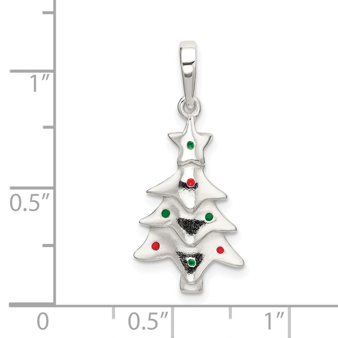 Sterling Silver Polished Enameled Christmas Tree Pendant
