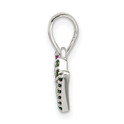 Sterling Silver Polished Red White & Green Cz Joy Pendant