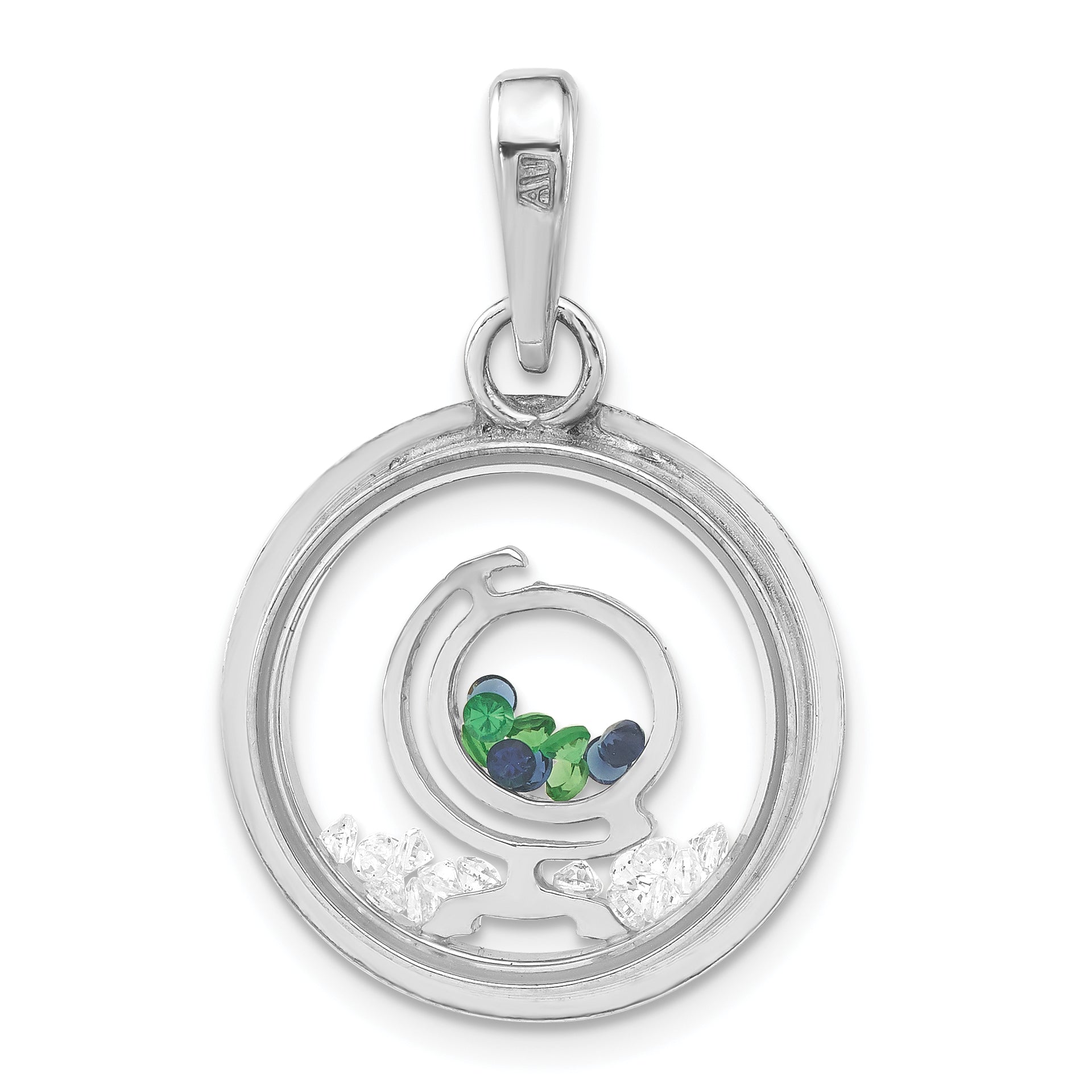 Sterling Silver Rhodium-Plated Pvc Globe & Floating Glass Beads Pendant
