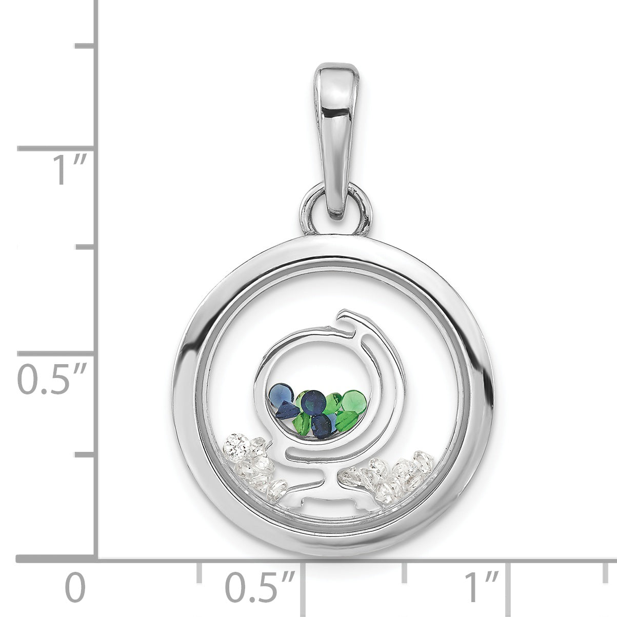 Sterling Silver Rhodium-Plated Pvc Globe & Floating Glass Beads Pendant