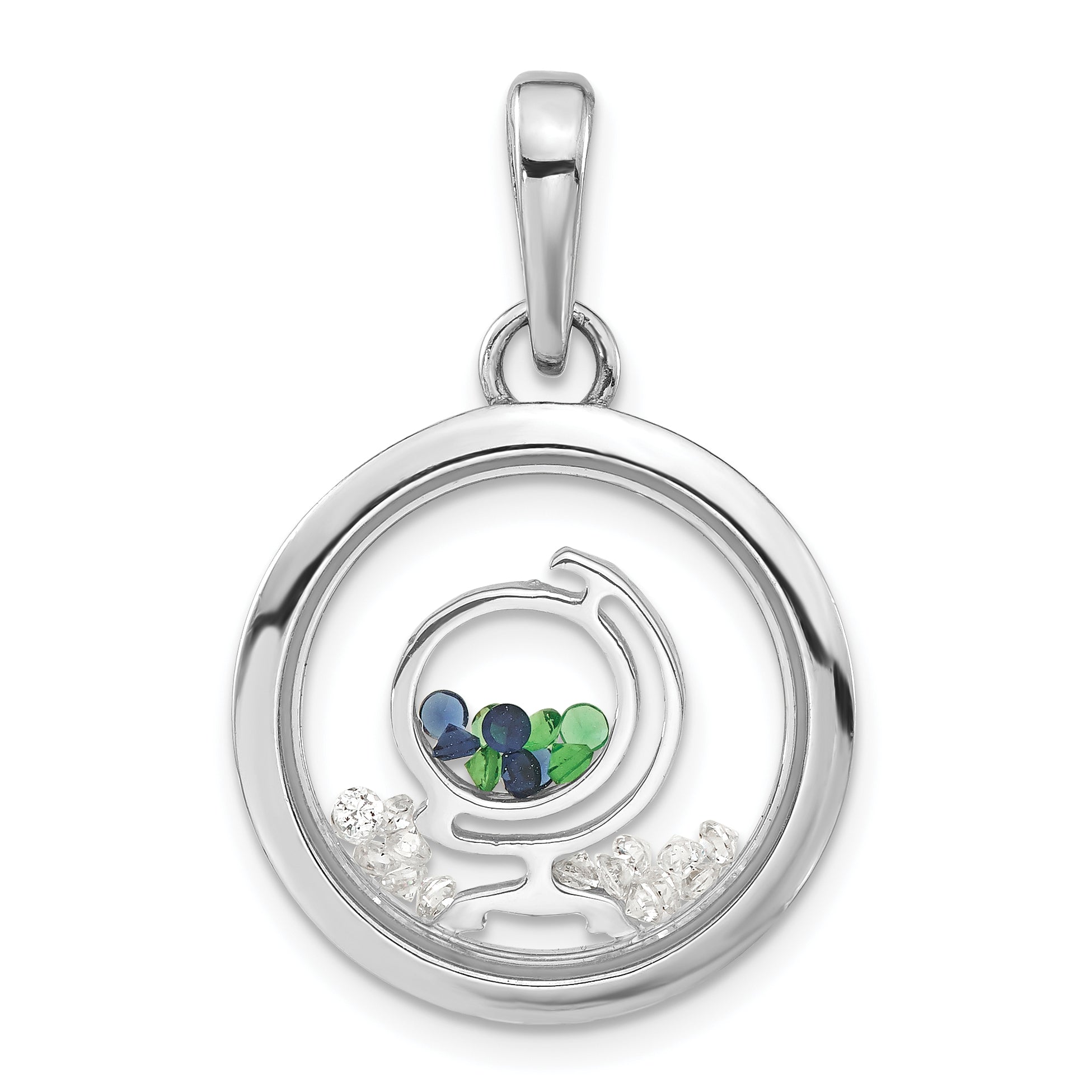 Sterling Silver Rhodium-Plated Pvc Globe & Floating Glass Beads Pendant