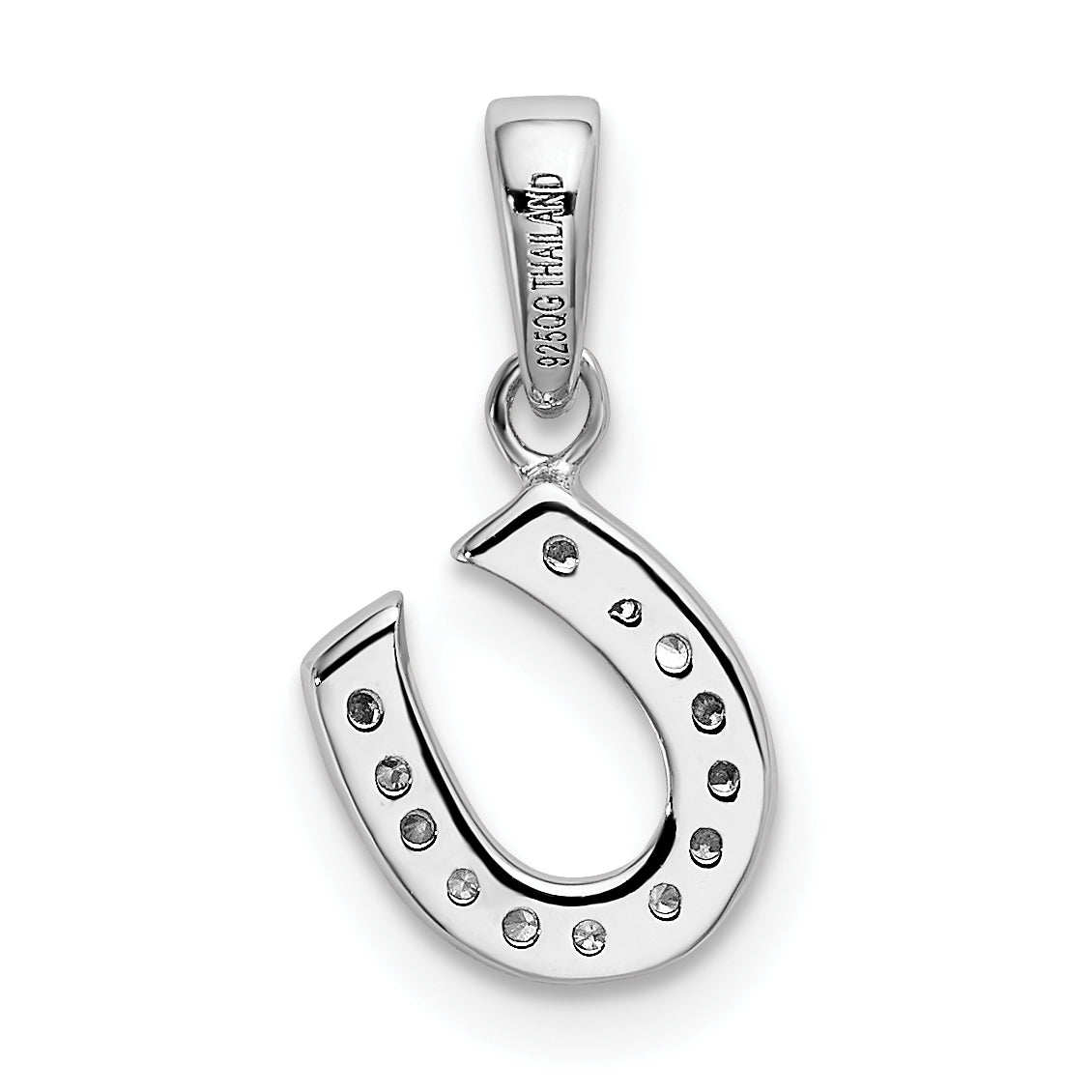 Sterling Silver Rhodium-Plated Cz Horseshoe Pendant