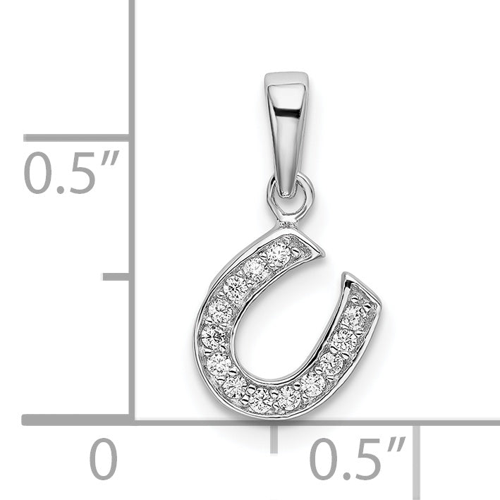 Sterling Silver Rhodium-Plated Cz Horseshoe Pendant