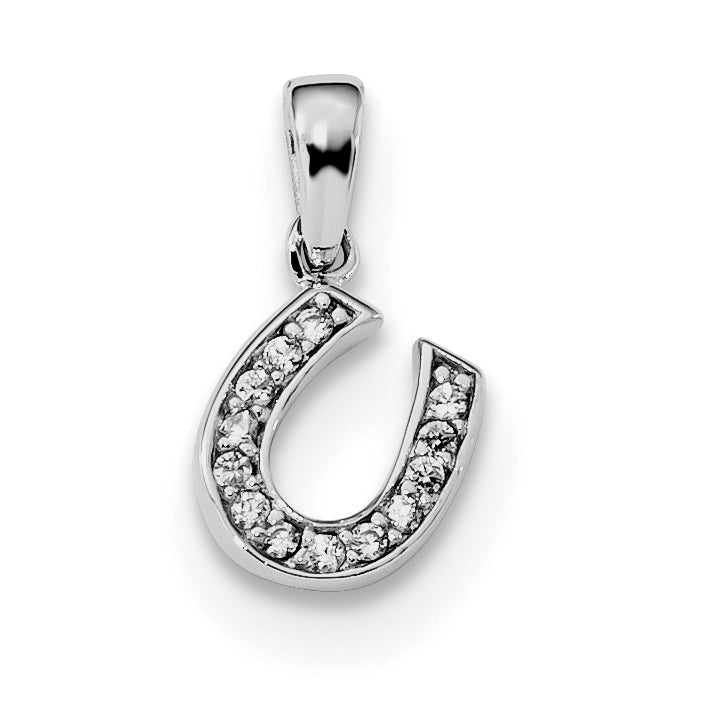 Sterling Silver Rhodium-Plated Cz Horseshoe Pendant