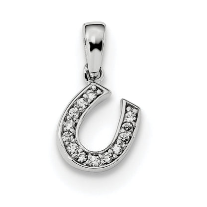Sterling Silver Rhodium-Plated Cz Horseshoe Pendant