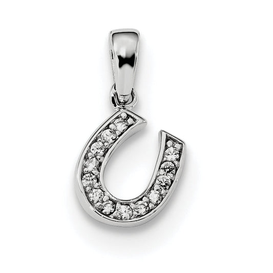 Sterling Silver Rhodium-Plated Cz Horseshoe Pendant