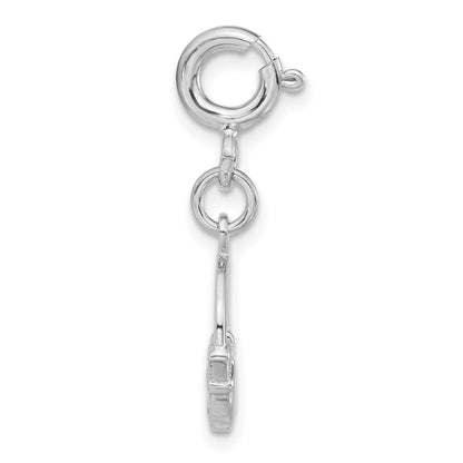 Sterling Silver Rhodium-Plated Claddagh W/ Spring Ring Clasp Charm