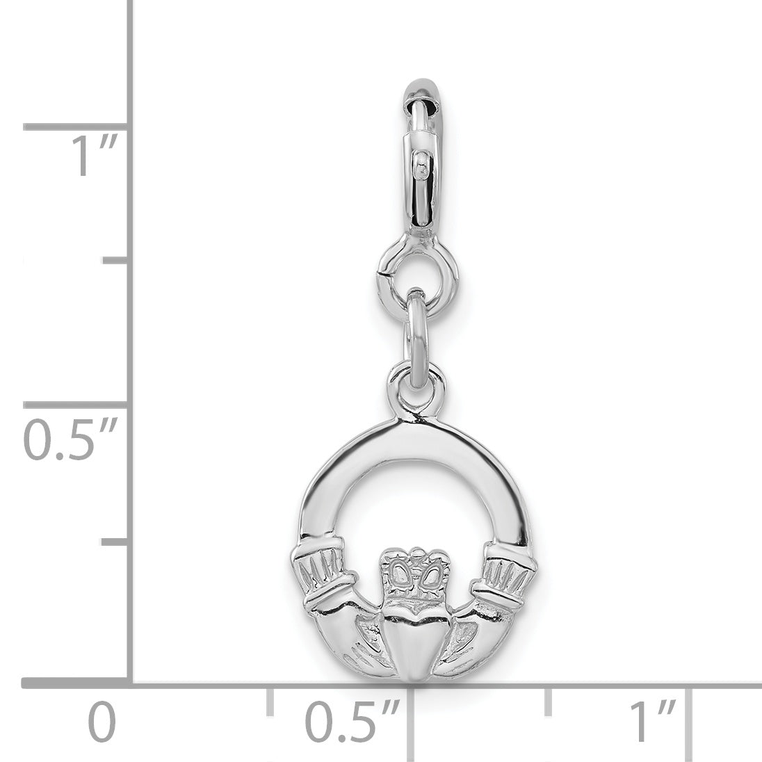 Sterling Silver Rhodium-Plated Claddagh W/ Spring Ring Clasp Charm