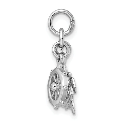 Sterling Silver Rhodium-Plated Antiqued Turtle, Anchor & Wheel Charm