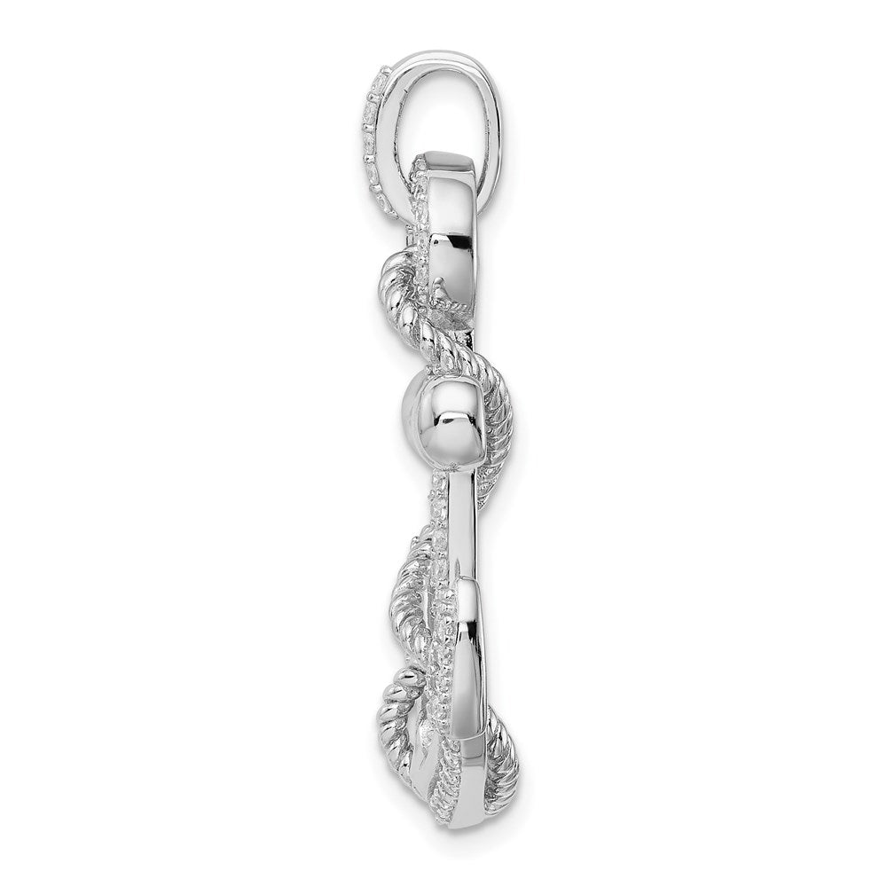 Sterling Silver Rhodium-Plated Cz Anchor Pendant