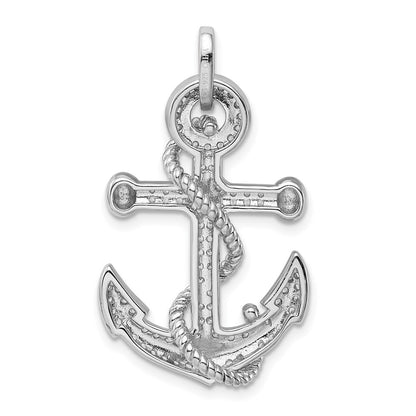 Sterling Silver Rhodium-Plated Cz Anchor Pendant