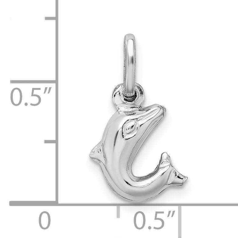 Sterling Silver Rhodium Plated Polished Jumping Dolphin Charm