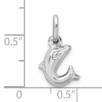 Sterling Silver Rhodium Plated Polished Jumping Dolphin Charm