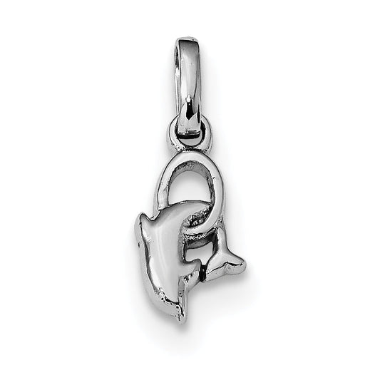 Sterling Silver Rhodium-Plated Dolphin Diving Hoop Charm