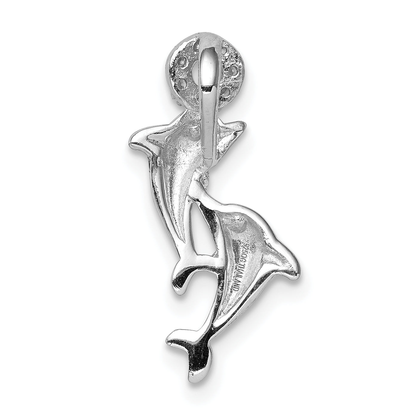 Sterling Silver Rhodium-Plated Crystal Dolphins Chain Slide