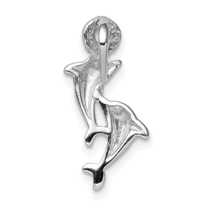 Sterling Silver Rhodium-Plated Crystal Dolphins Chain Slide