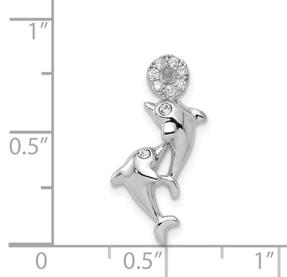 Sterling Silver Rhodium-Plated Crystal Dolphins Chain Slide