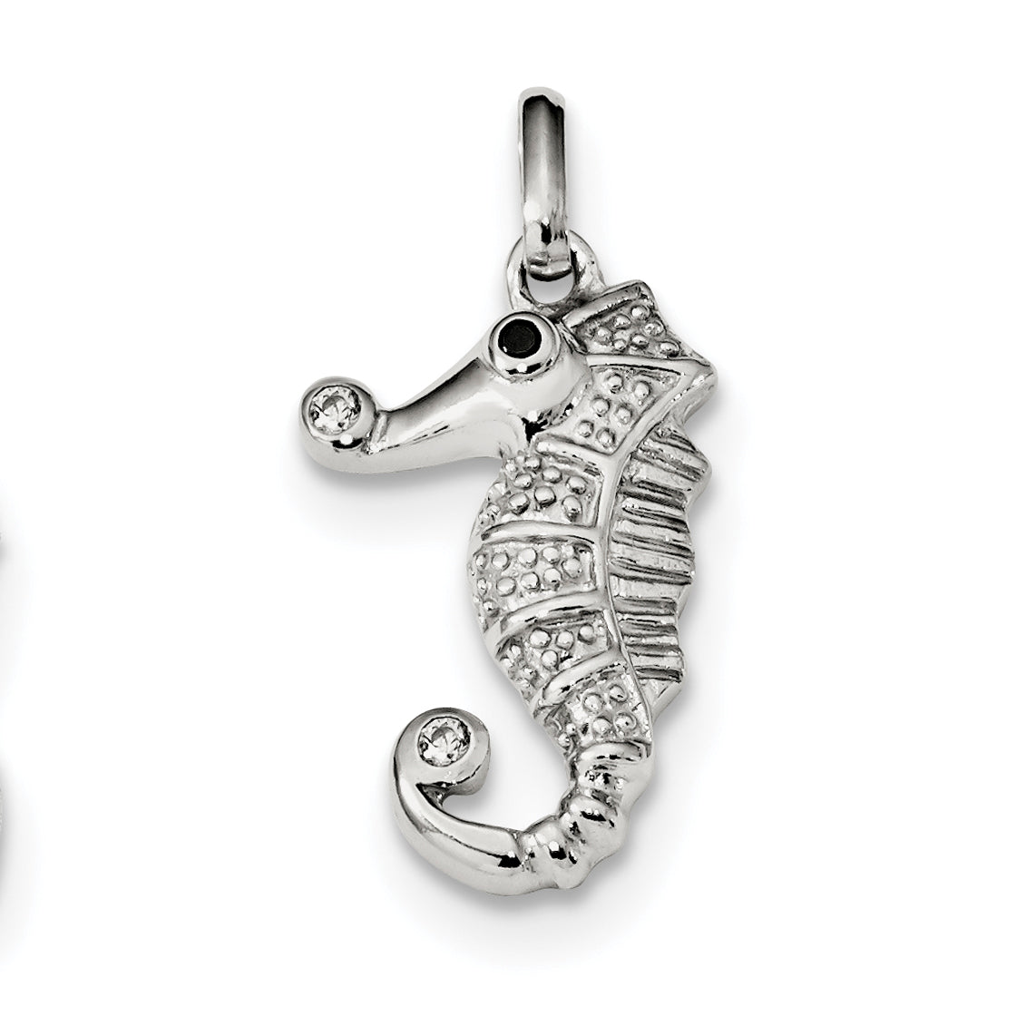 Sterling Silver Black & Clear Cz Seahorse Pendant
