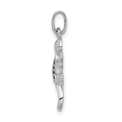 Sterling Silver Rhodium-Plated Polished W/Black Cz Lizard Pendant