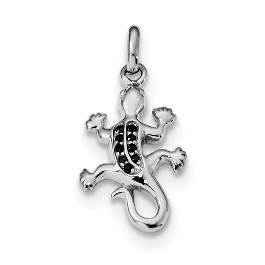 Sterling Silver Rhodium-Plated Polished W/Black Cz Lizard Pendant