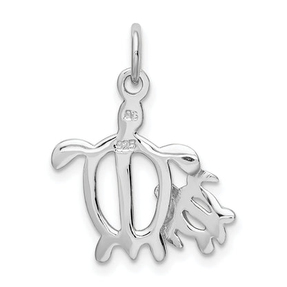 Sterling Silver Rhodium-Plated Turtles Pendant