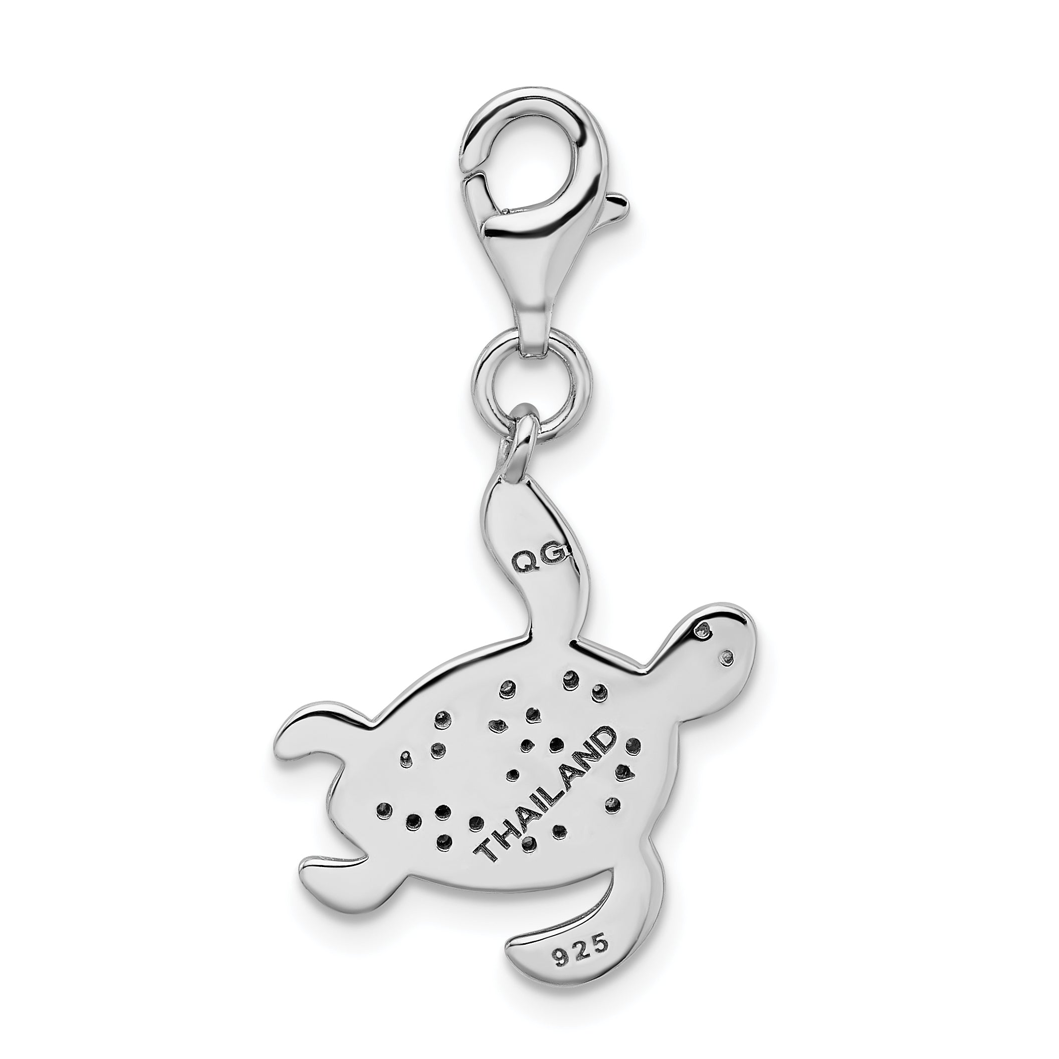 Sterling Silver Rhodium-Plated Cz Sea Turtle With Lobster Clasp Charm