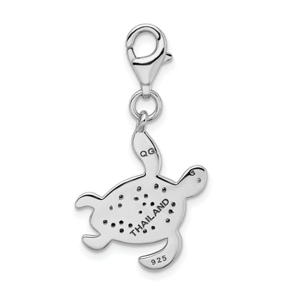 Sterling Silver Rhodium-Plated Cz Sea Turtle With Lobster Clasp Charm
