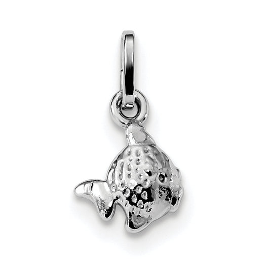 Sterling Silver Rhodium Plated Polished Fish Charm