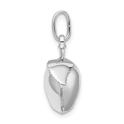 Sterling Silver Rhodium Plated Polished Puffed Apple W/ Leaf Charm
