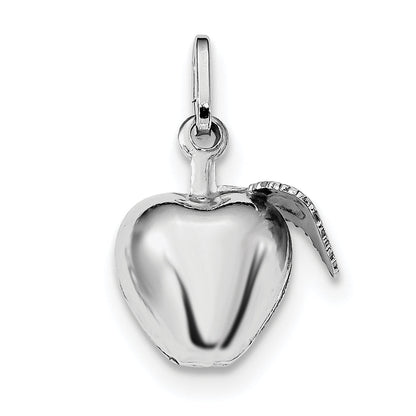 Sterling Silver Rhodium Plated Polished Puffed Apple W/ Leaf Charm