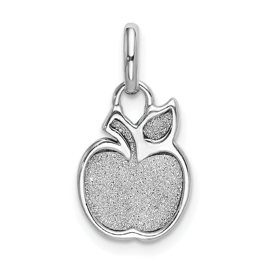 Sterling Silver Rhod-Plated Polished Enamel & Glitter Fabric Apple Charm