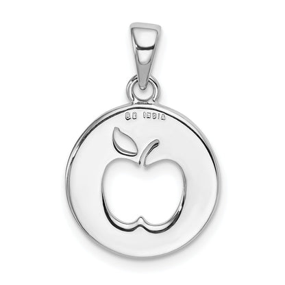 Sterling Silver Rhodium-Plated Enamel Glitter Fabric Apple Cut-Out Pendant