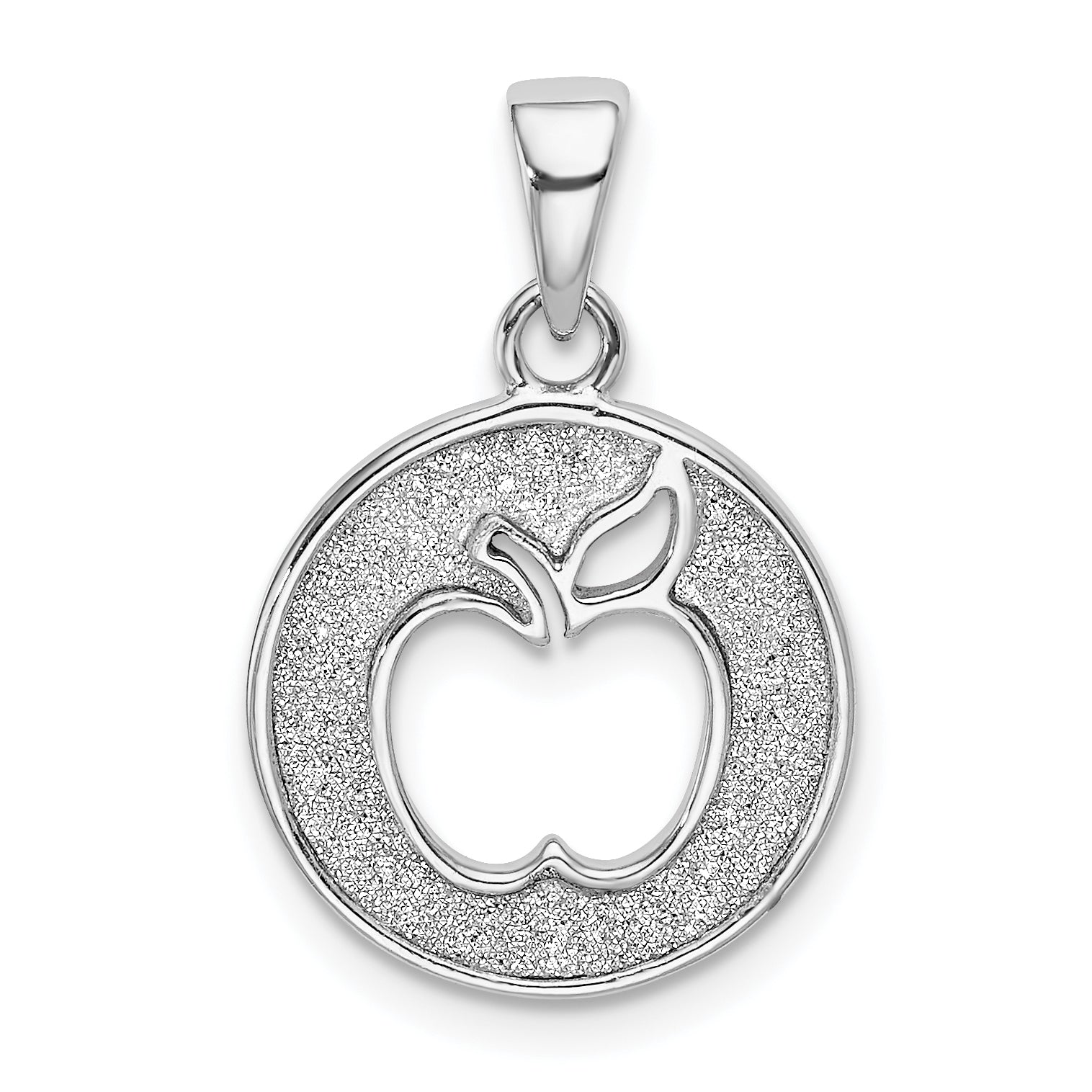Sterling Silver Rhodium-Plated Enamel Glitter Fabric Apple Cut-Out Pendant