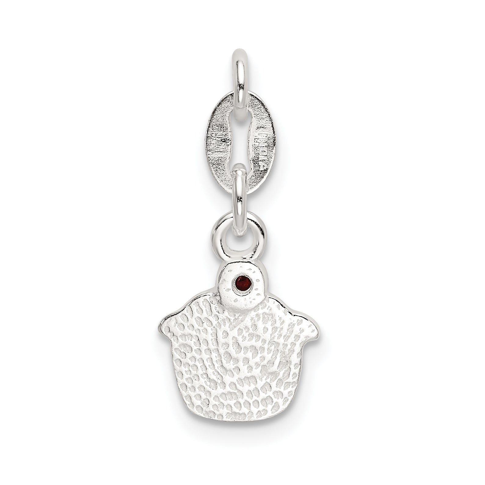 Sterling Silver Polished And Enameled Cupcake W/Garnet Charm