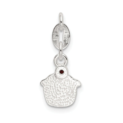 Sterling Silver Polished And Enameled Cupcake W/Garnet Charm