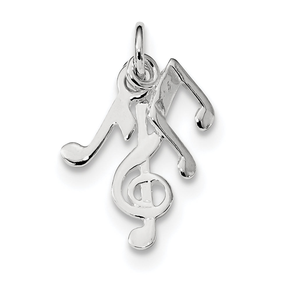 Sterling Silver Rhod-Plated Polished Music Notes Charm
