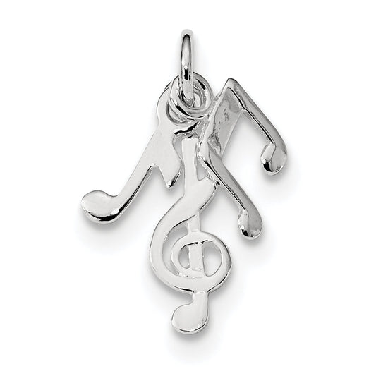 Sterling Silver Rhod-Plated Polished Music Notes Charm