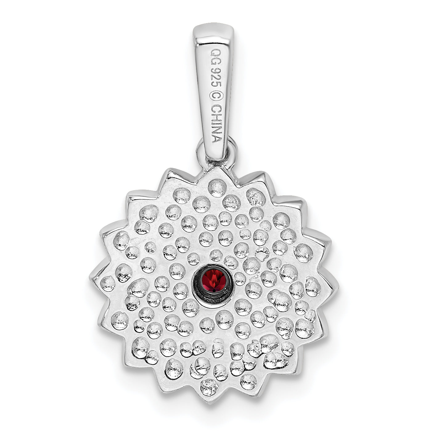 Sterling Silver Garnet And Enamel Flower Pendant