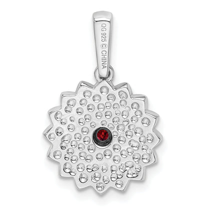 Sterling Silver Garnet And Enamel Flower Pendant