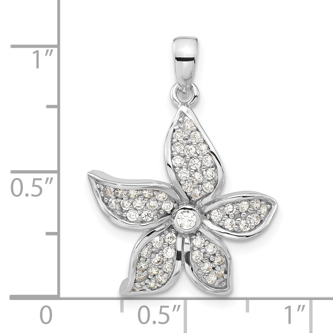 Sterling Silver Rhodium-Plated Polished Cz Flower Pendant