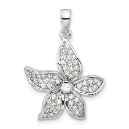 Sterling Silver Rhodium-Plated Polished Cz Flower Pendant