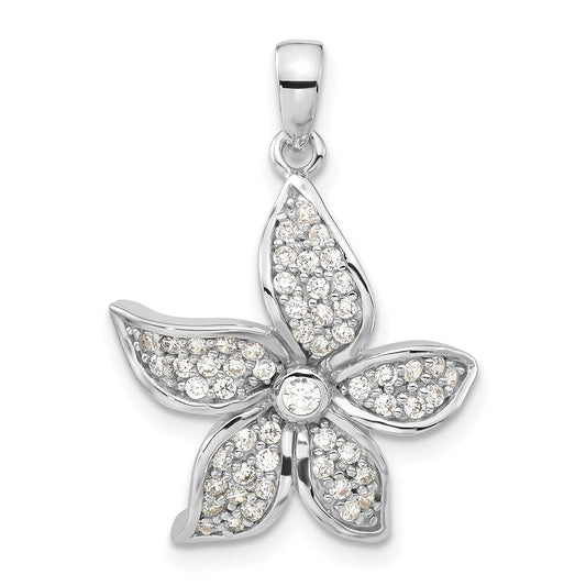 Sterling Silver Rhodium-Plated Polished Cz Flower Pendant