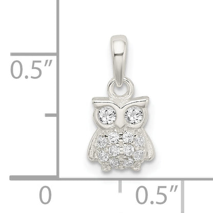 Sterling Silver Cz Owl Pendant