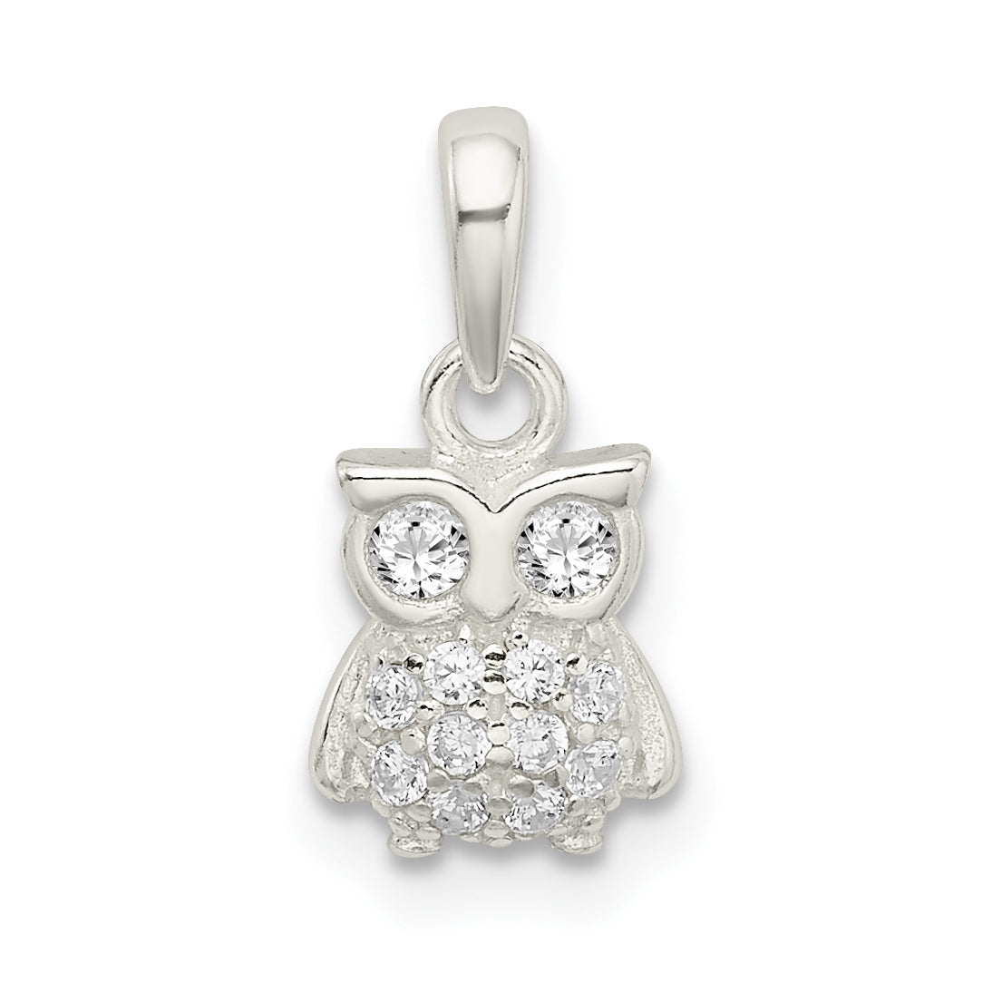 Sterling Silver Cz Owl Pendant
