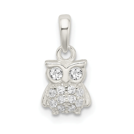 Sterling Silver Cz Owl Pendant