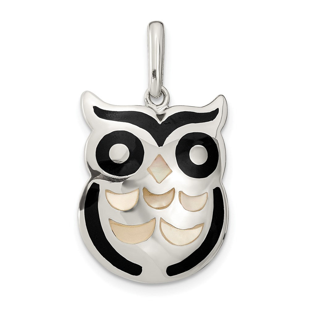 Sterling Silver Mop And Onyx Owl Pendant