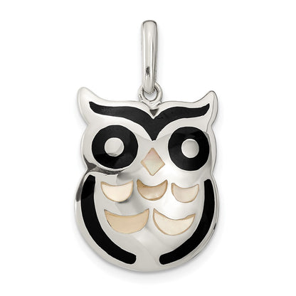 Sterling Silver Mop And Onyx Owl Pendant