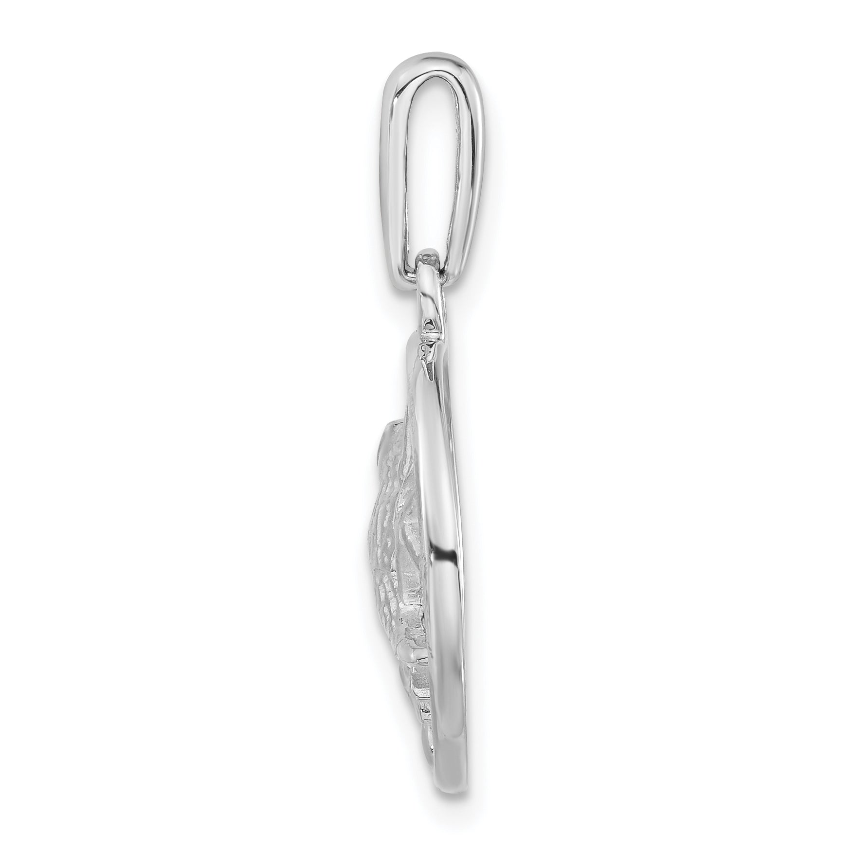 Sterling Silver Polished Textured Bird Circle Pendant