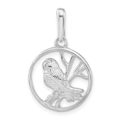 Sterling Silver Polished Textured Bird Circle Pendant