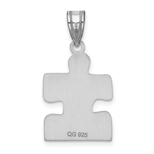 Sterling Silver Rhod-Plated Enameled Autism Puzzle Piece Pendant
